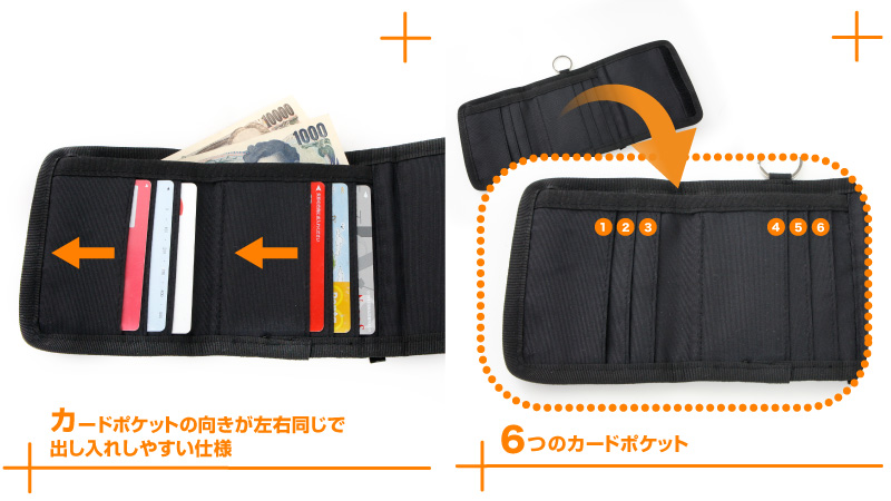 カードポケットは挿入方向が同じで取り出しがしやすい仕様になっています。